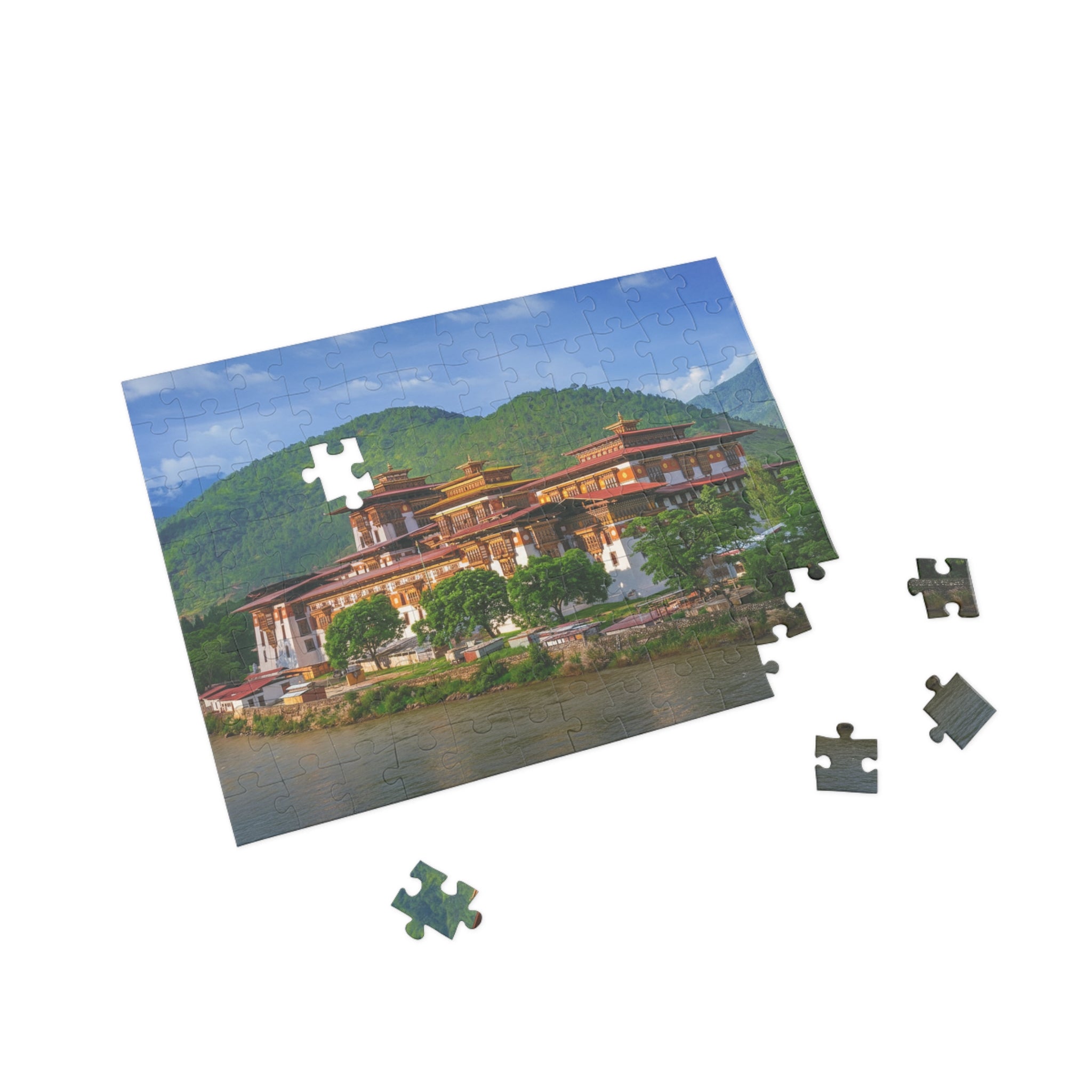 Bhutan Fortress Riverfront Puzzle — Scenic Dzong Landmark Jigsaw (96–1000 pcs)