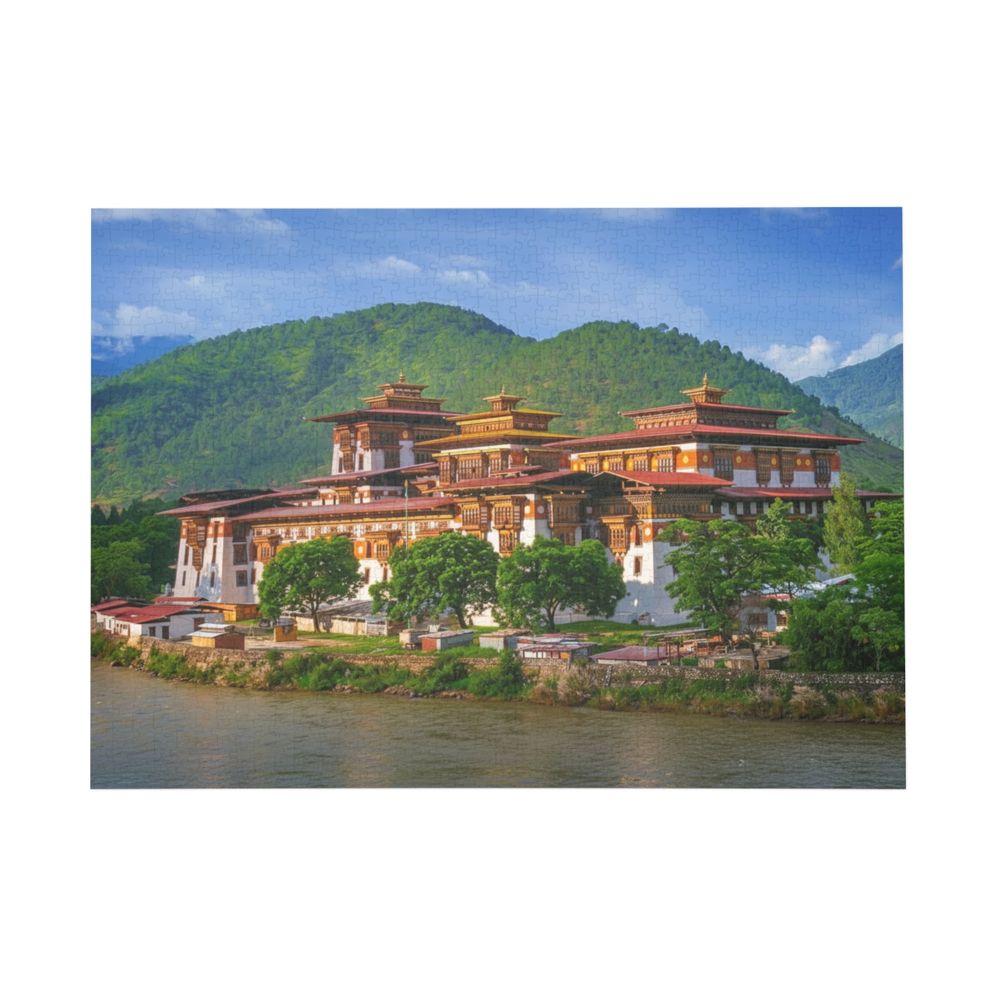 Bhutan Fortress Riverfront Puzzle — Scenic Dzong Landmark Jigsaw (96–1000 pcs)