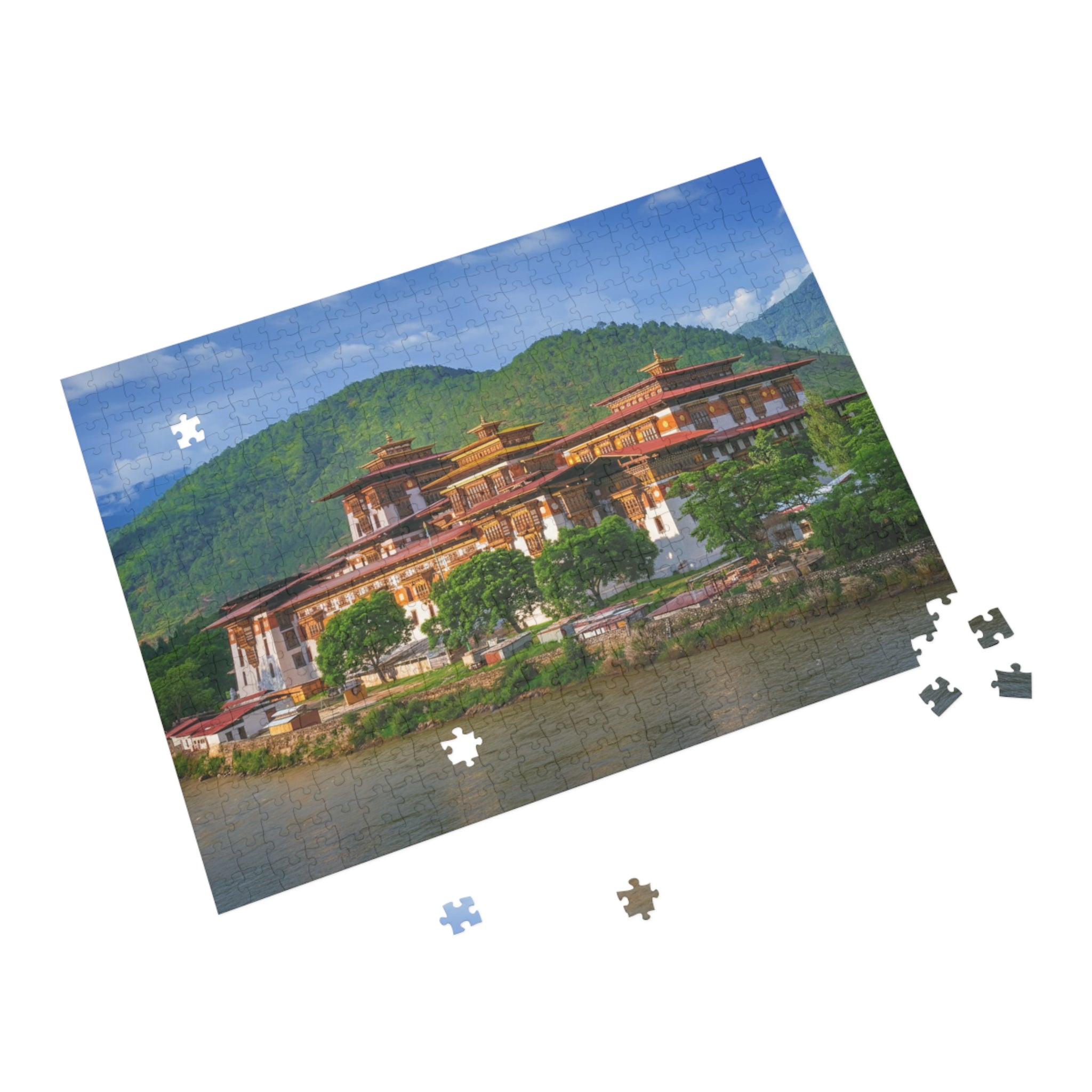 Bhutan Fortress Riverfront Puzzle — Scenic Dzong Landmark Jigsaw (96–1000 pcs)