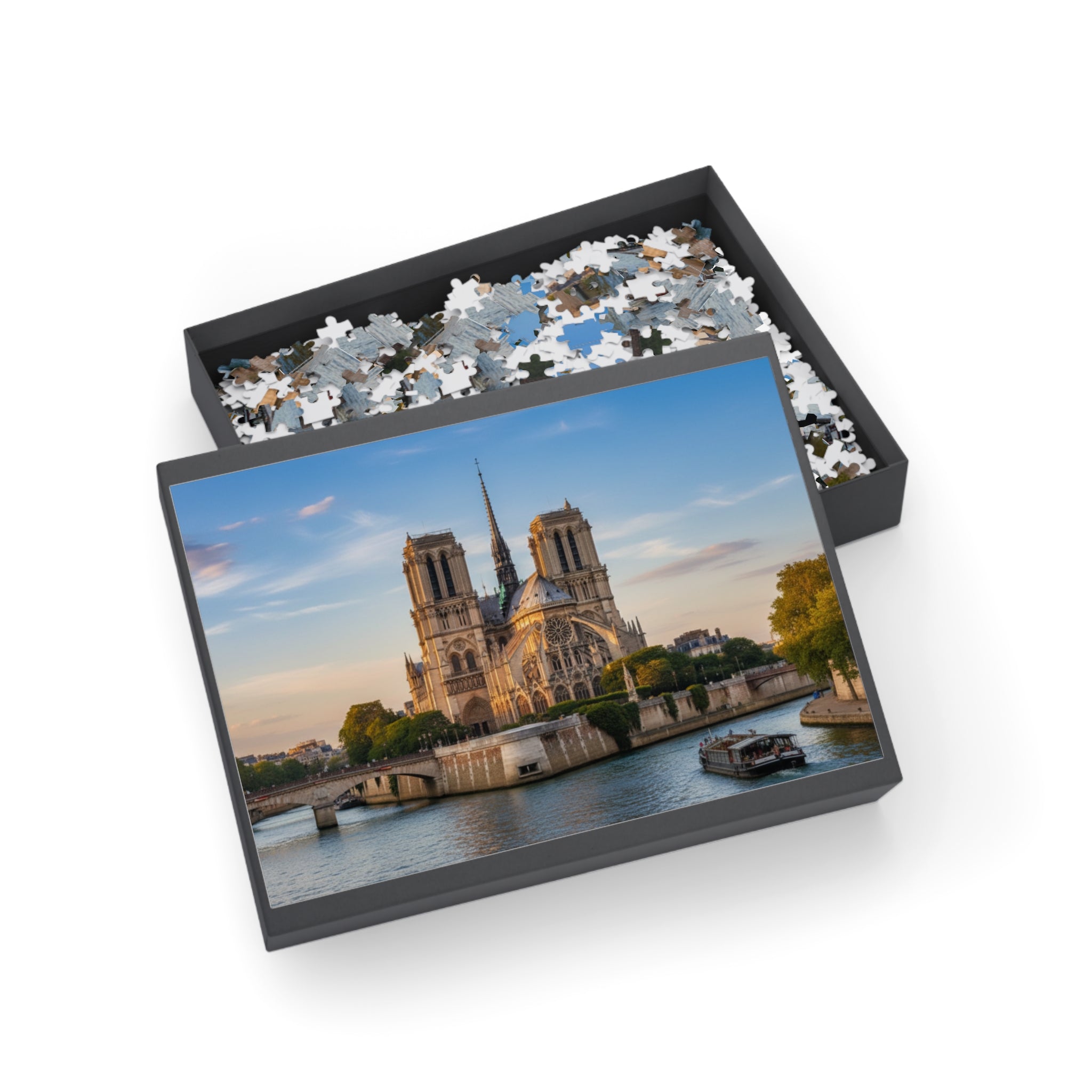 Notre Dame Cathedral Paris Jigsaw Puzzle — Scenic Riverfront Landmark Puzzle (96/252/500/1000 pcs)