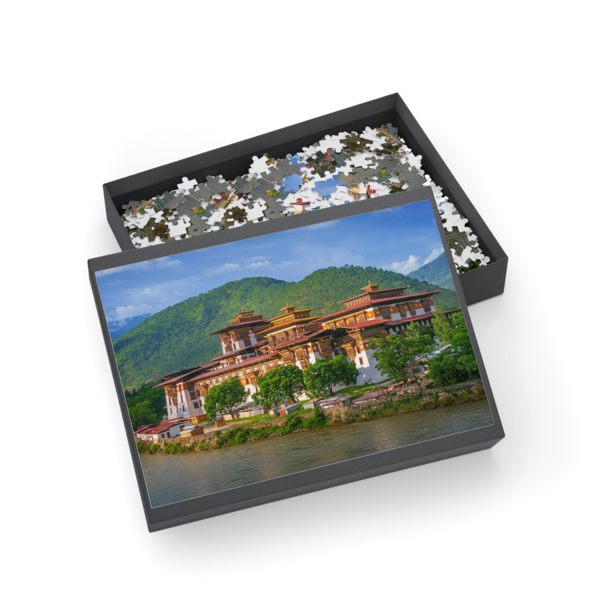 Bhutan Fortress Riverfront Puzzle — Scenic Dzong Landmark Jigsaw (96–1000 pcs)