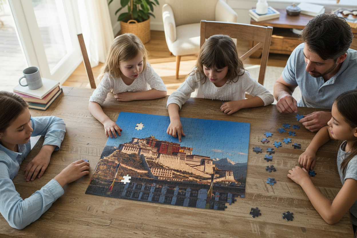 Family assembling Potala Palace puzzle